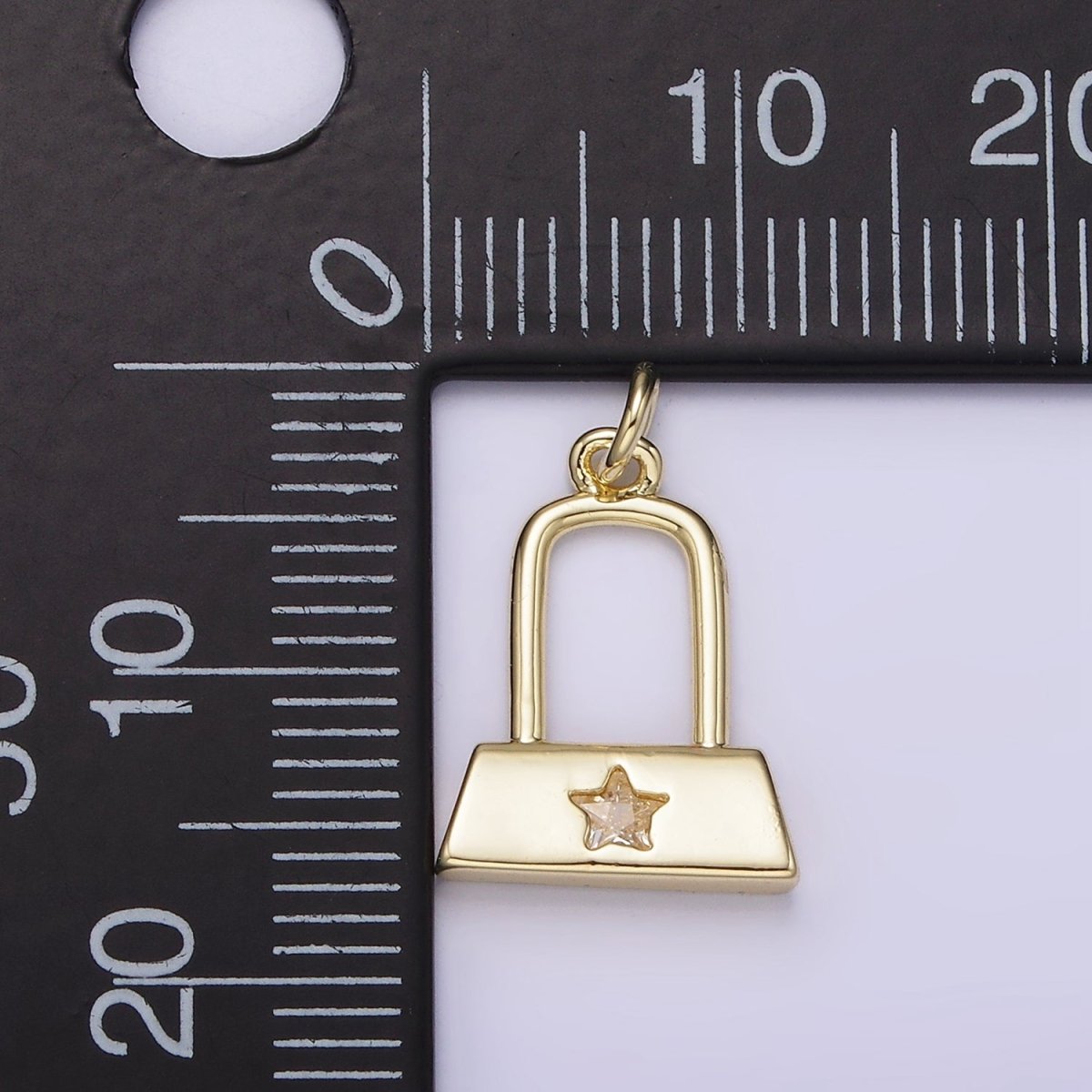 14K Gold Filled 15mm Celestial Star CZ Rectangular Lock Charm | AG209 - DLUXCA