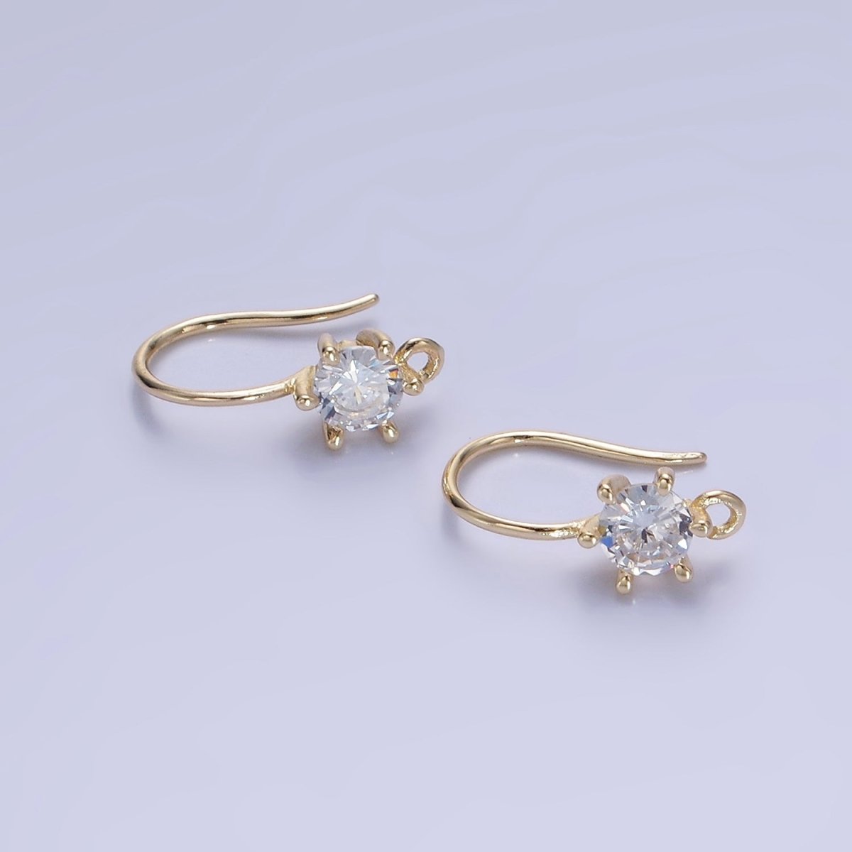 14K Gold Filled 15mm Clear CZ Flower French Hook Earrings Findings in Gold & Silver | Z754