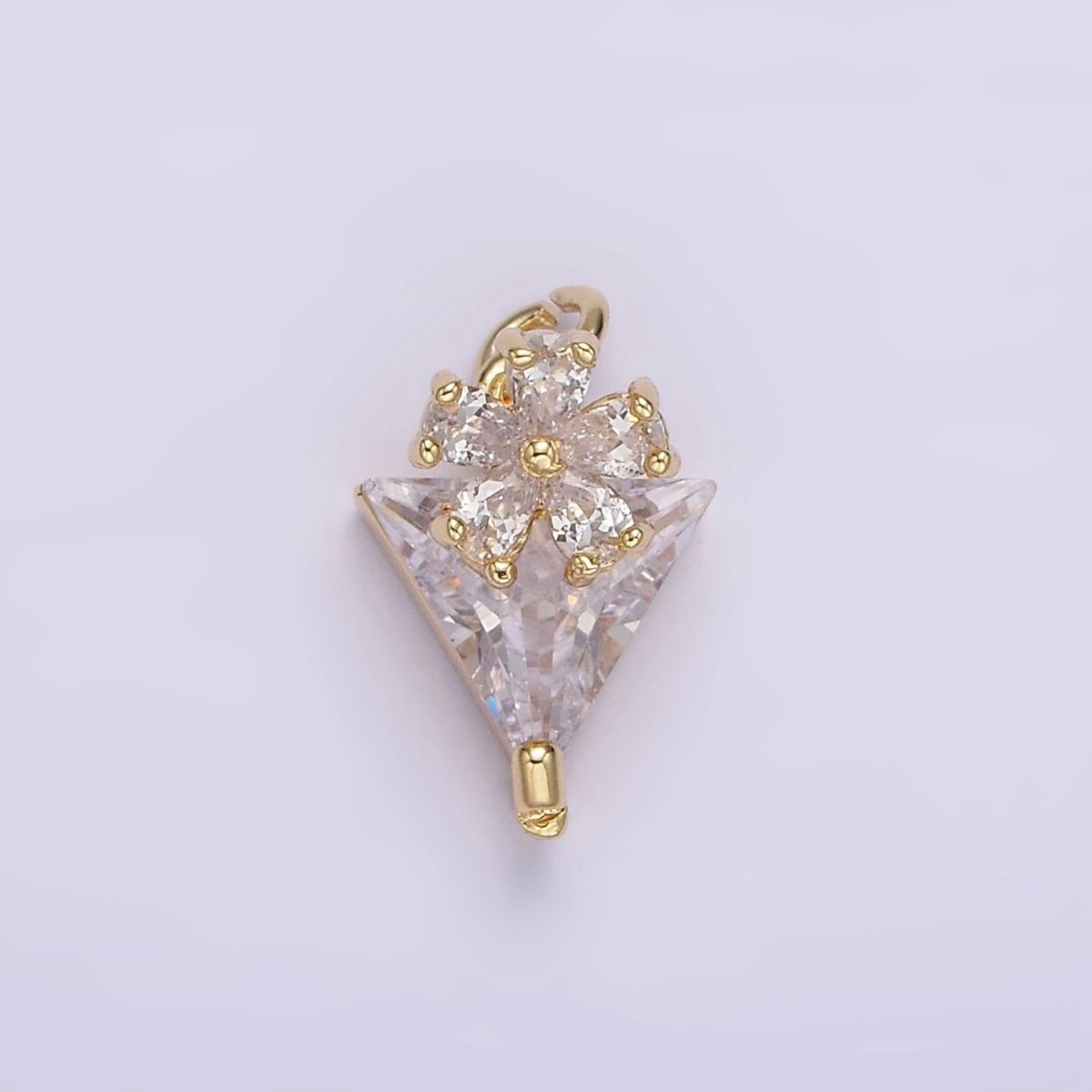 14K Gold Filled 15mm Clear CZ Flower Triangle Mini Add-On Charm | AG417 - DLUXCA