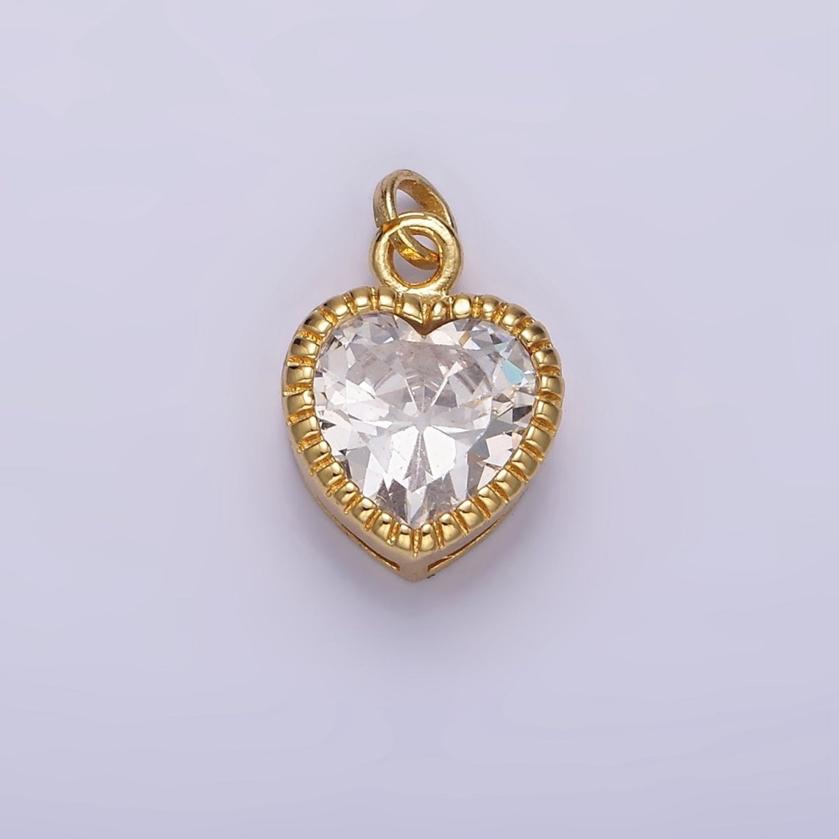 14K Gold Filled 15mm Clear CZ Heart Line-Textured Add-On Charm | N1517 - DLUXCA