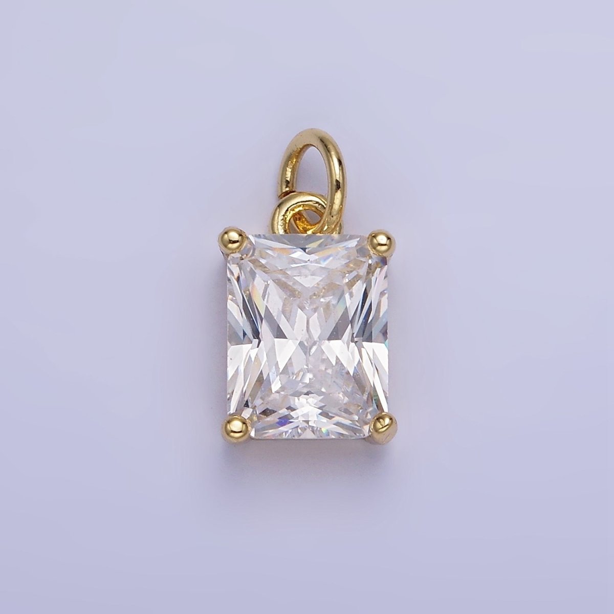 14K Gold Filled 15mm CZ Cubic Zirconia Baguette Charm in Gold & Silver | W607 - W622