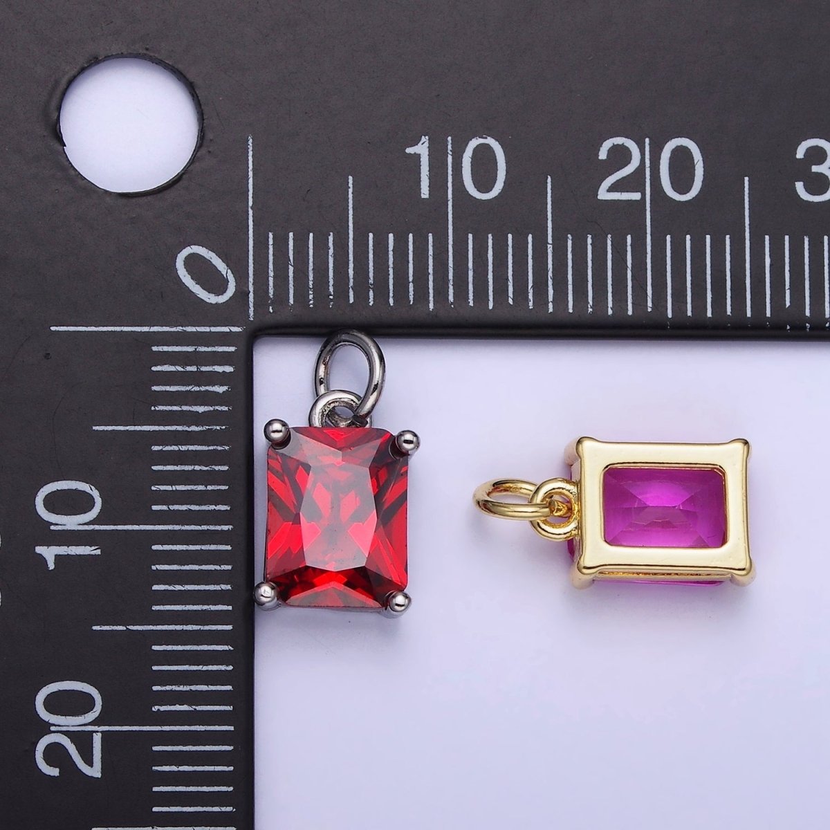 14K Gold Filled 15mm CZ Cubic Zirconia Baguette Charm in Gold & Silver | W607 - W622