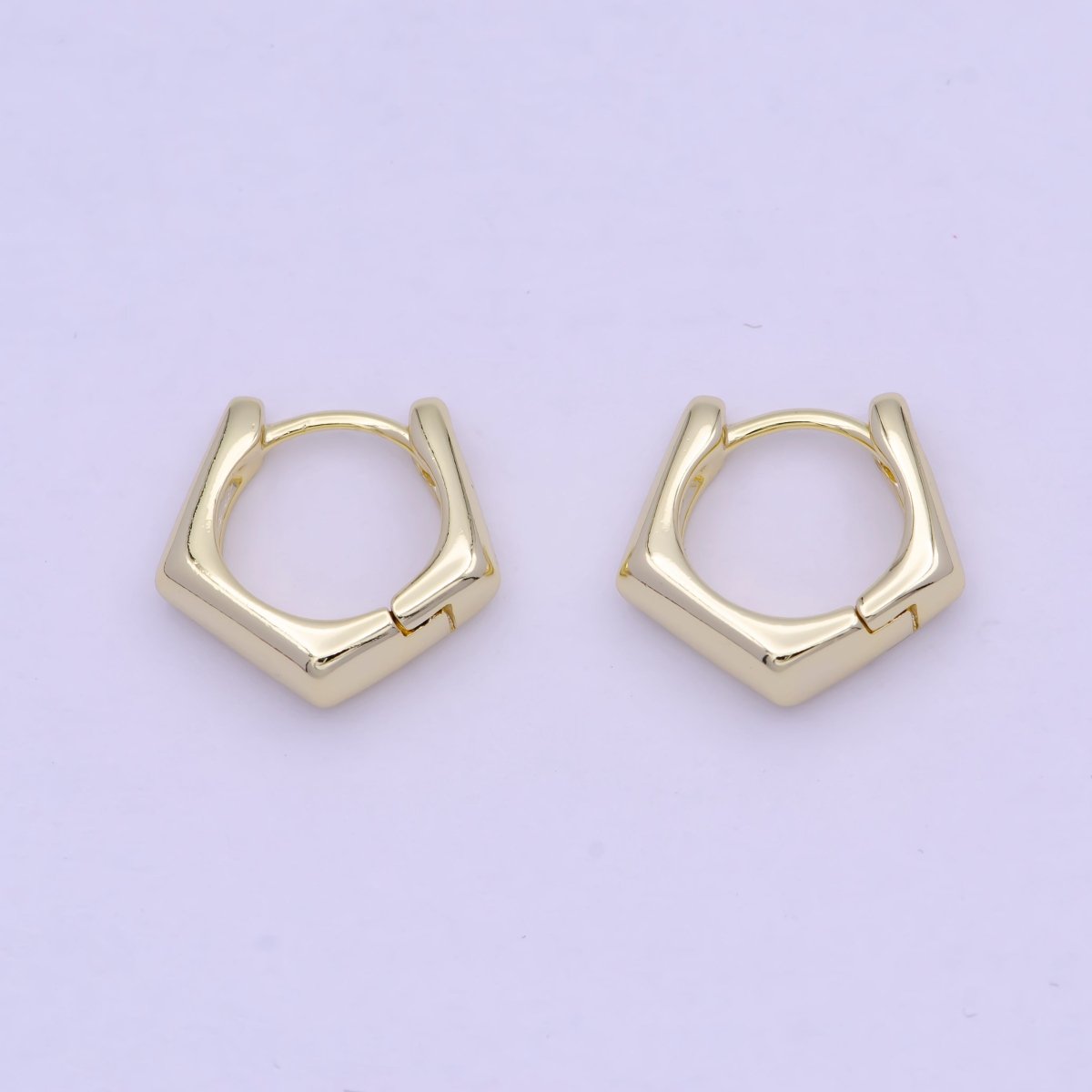 14K Gold Filled 15mm Five Sided Hexagonal Huggie Hoops | T-138