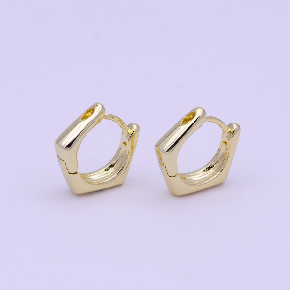 14K Gold Filled 15mm Five Sided Hexagonal Huggie Hoops | T-138