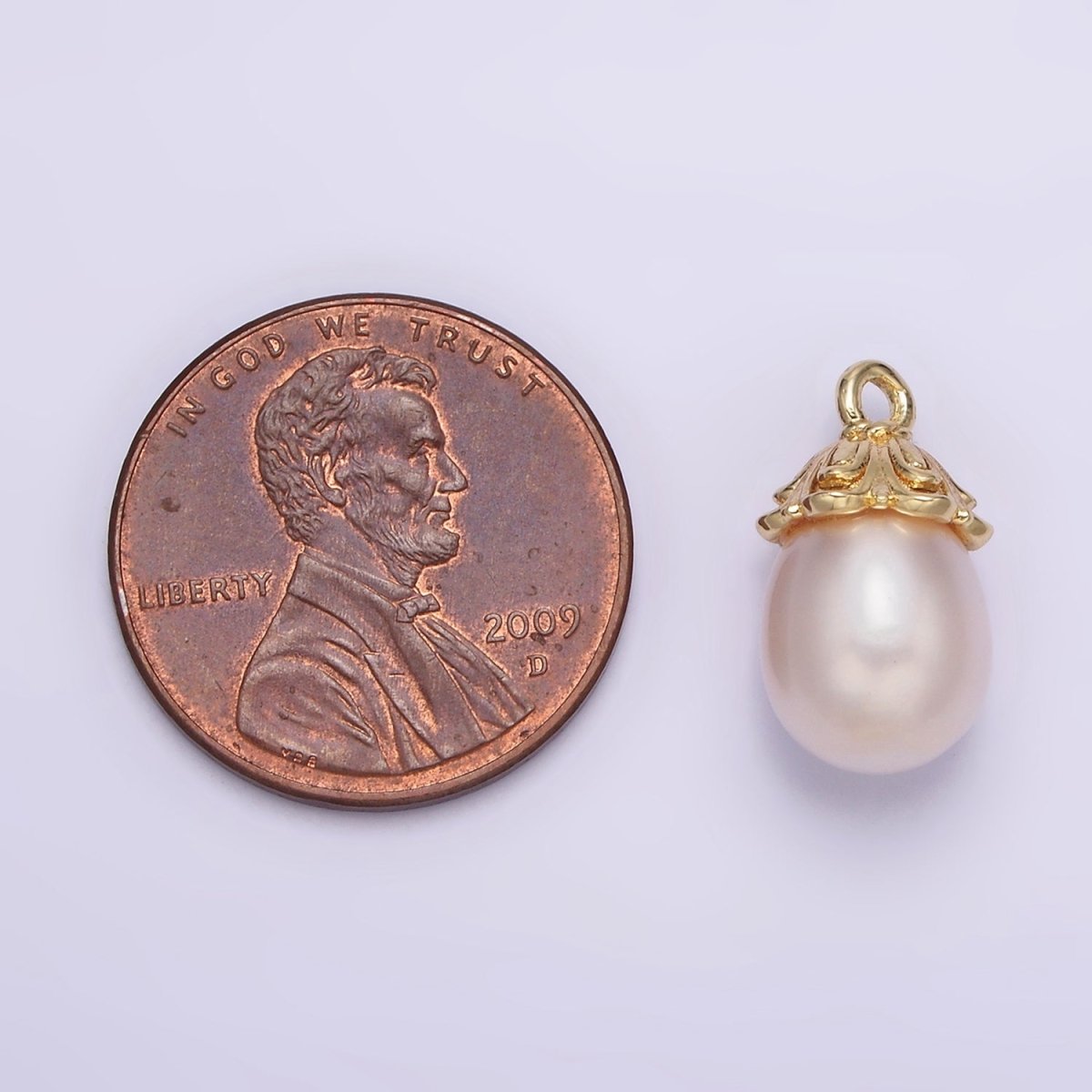 14K Gold Filled 15mm Freshwater Pearl Drop Double Band Charm | N1045 - DLUXCA