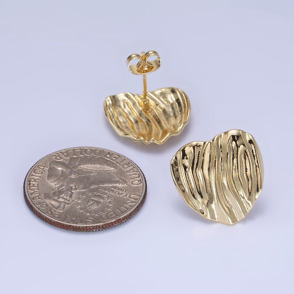 14K Gold Filled 15mm Hammered Foil Heart Stud Earrings in Gold & Silver | AB1286 AB1287
