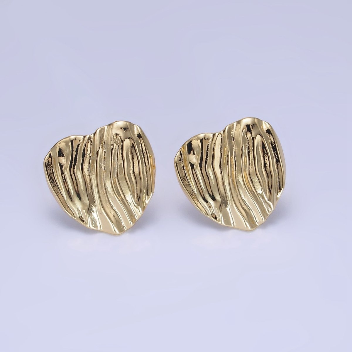 14K Gold Filled 15mm Hammered Foil Heart Stud Earrings in Gold & Silver | AB1286 AB1287