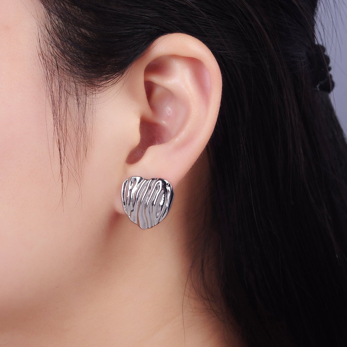 14K Gold Filled 15mm Hammered Foil Heart Stud Earrings in Gold & Silver | AB1286 AB1287