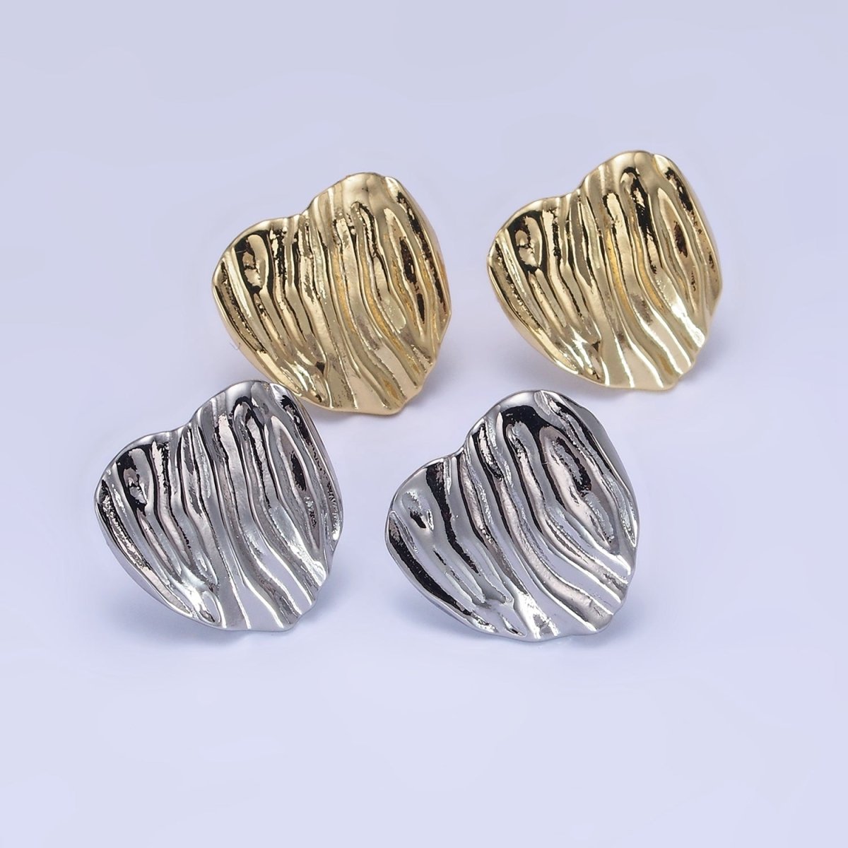 14K Gold Filled 15mm Hammered Foil Heart Stud Earrings in Gold & Silver | AB1286 AB1287