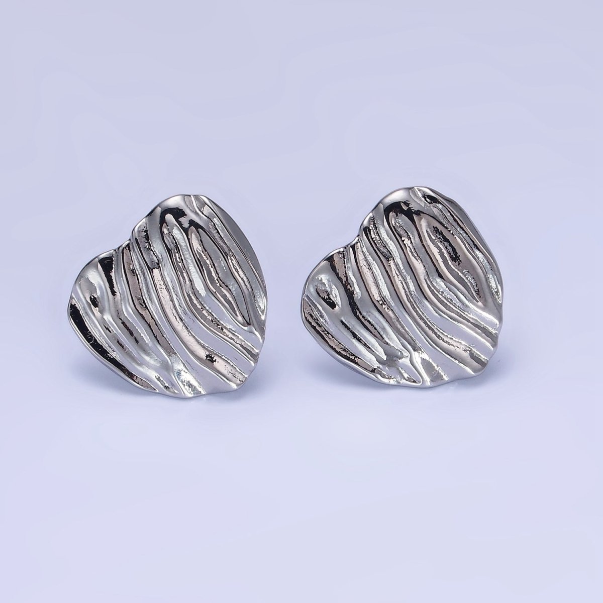 14K Gold Filled 15mm Hammered Foil Heart Stud Earrings in Gold & Silver | AB1286 AB1287