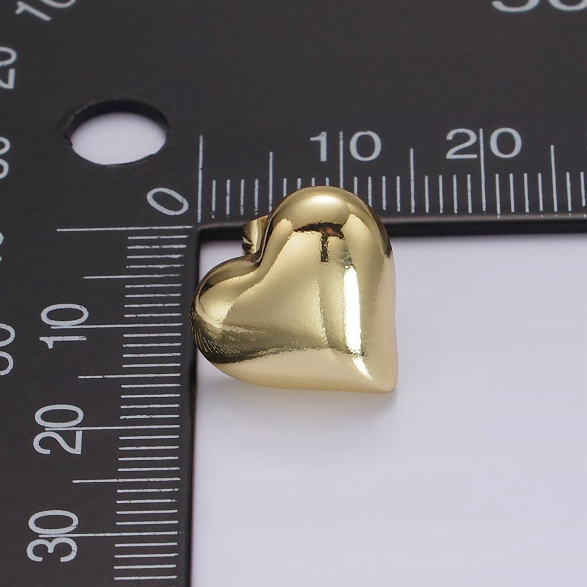 14K Gold Filled 15mm Heart Dome Minimalist Stud Earrings | V296 - DLUXCA