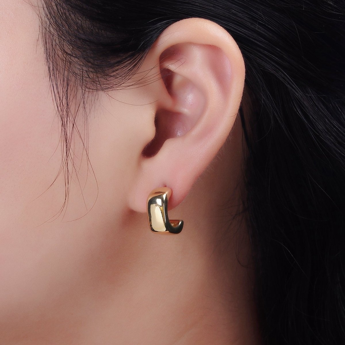 14K Gold Filled 15mm Hexagonal Modern Statement C-Shaped Hoop Kylie Earrings | AE950