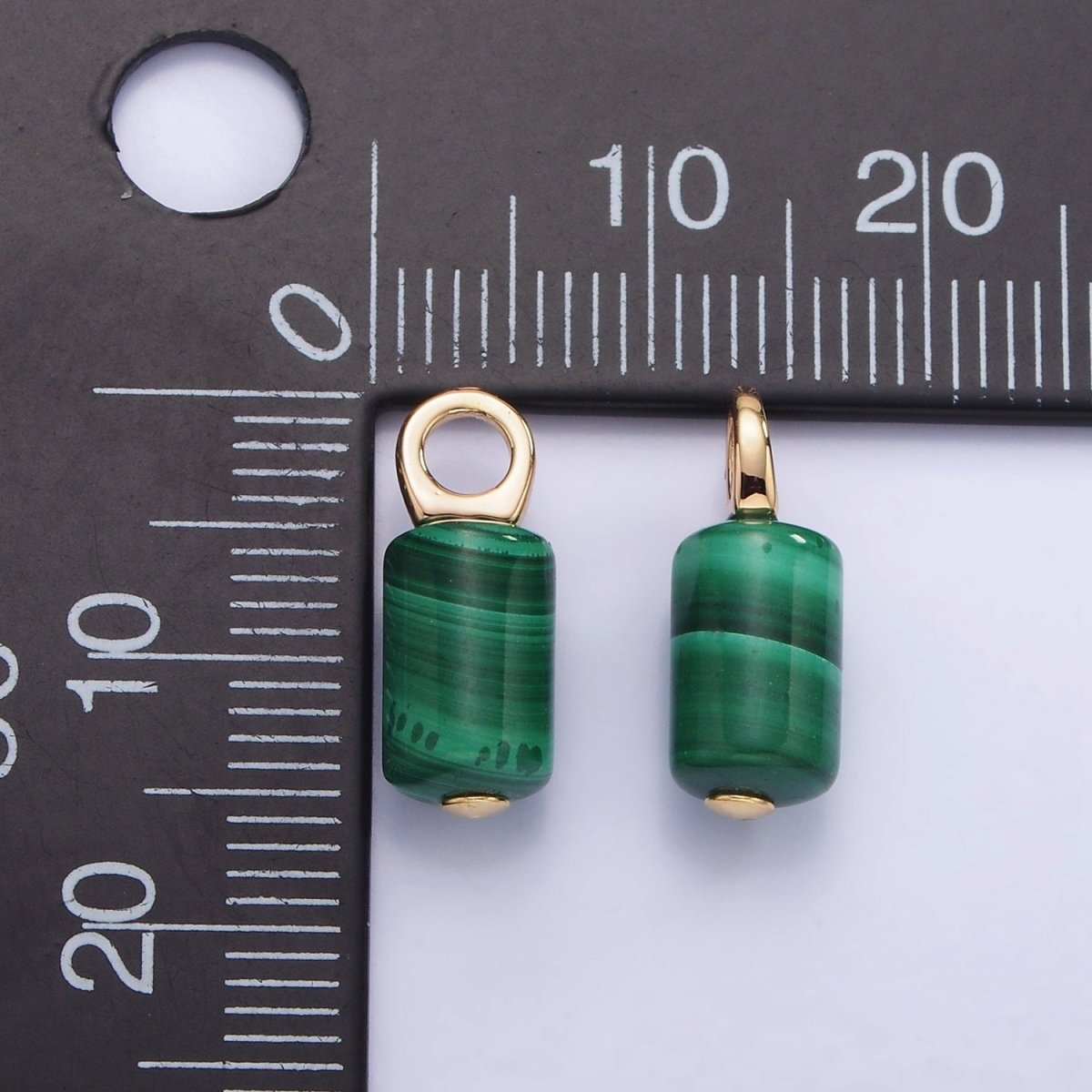 14K Gold Filled 15mm Malachite Gemstone Tube Drop Charm | AG686 - DLUXCA