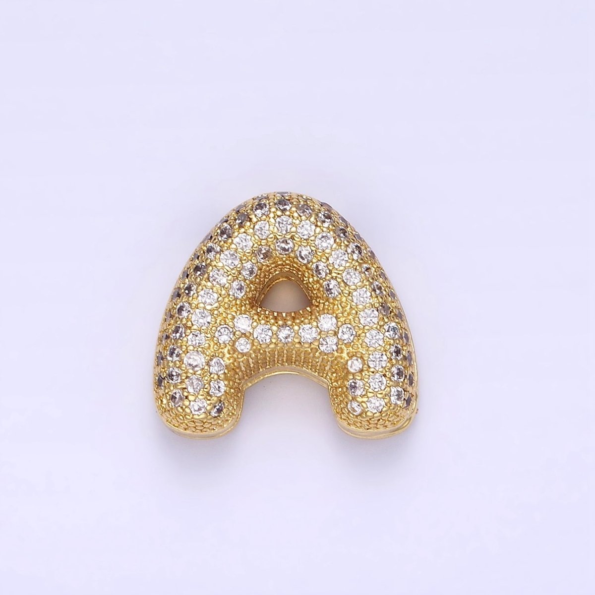 14K Gold Filled 15mm Micro Paved Balloon Bubble Initial Letter Pendant | A1171-A1183