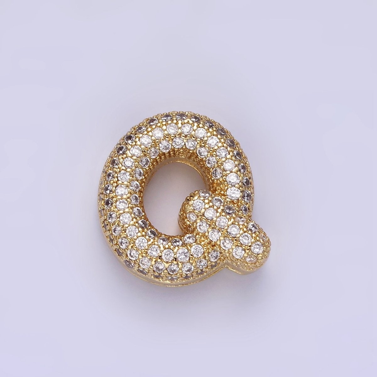 14K Gold Filled 15mm Micro Paved Balloon Bubble Initial Letter Pendant | A1171-A1183
