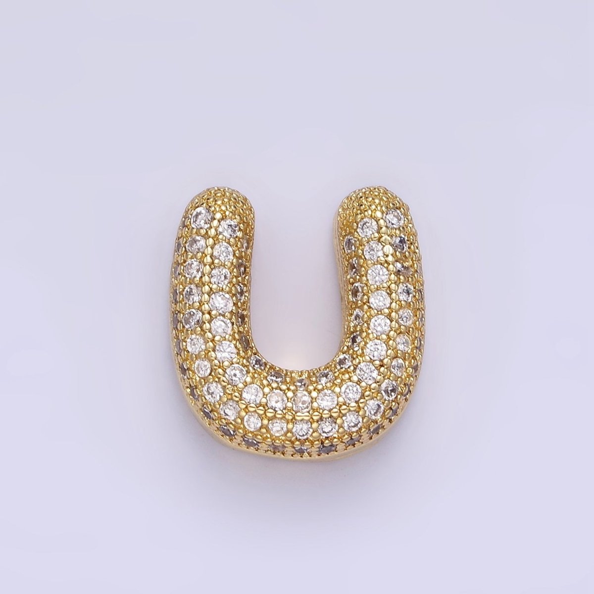 14K Gold Filled 15mm Micro Paved Balloon Bubble Initial Letter Pendant | A1171-A1183