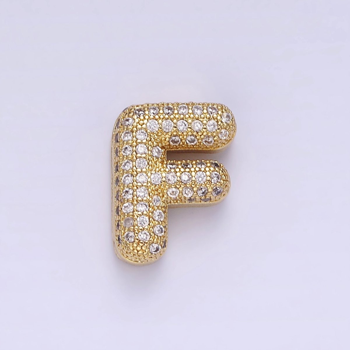 14K Gold Filled 15mm Micro Paved Balloon Bubble Initial Letter Pendant | A1171-A1183