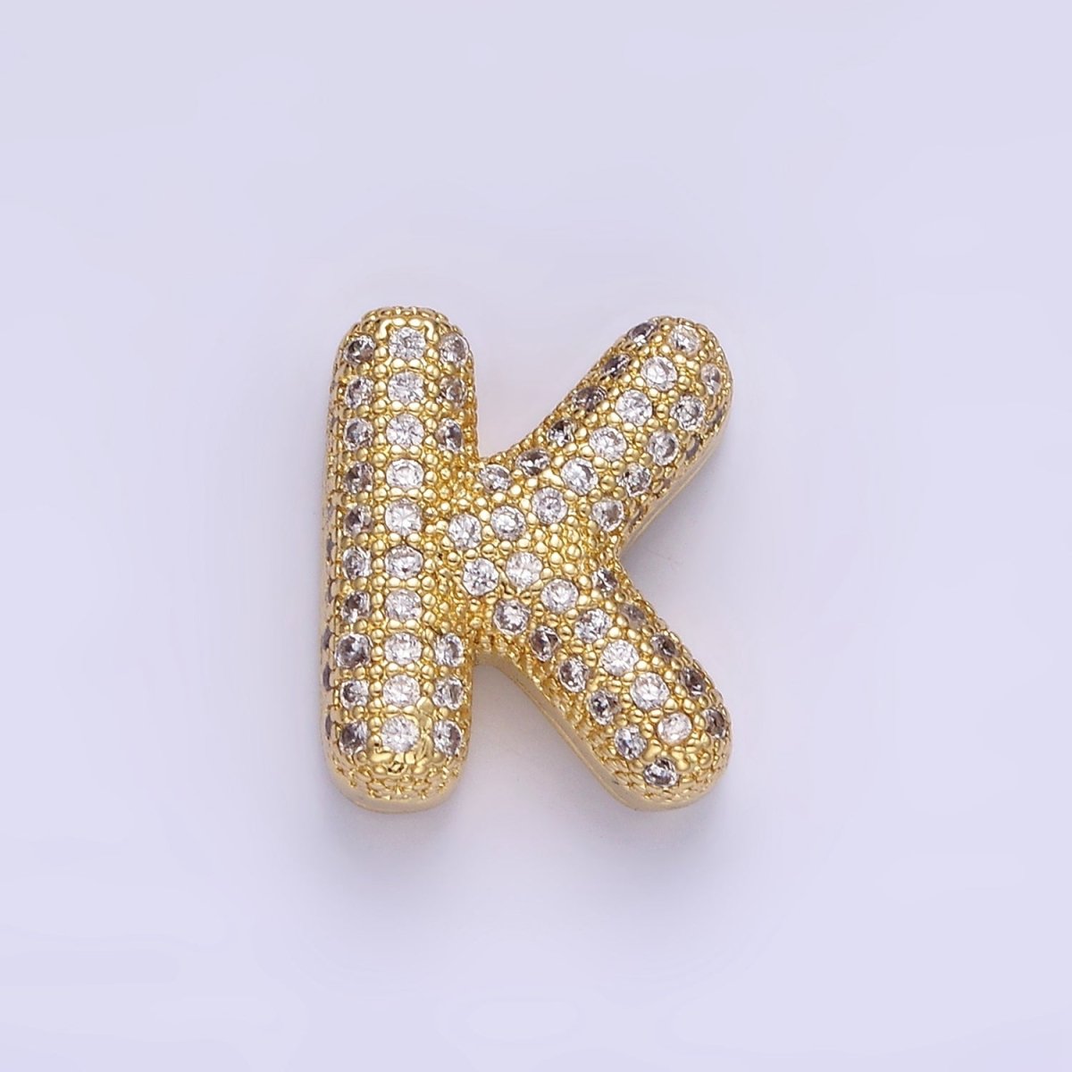 14K Gold Filled 15mm Micro Paved Balloon Bubble Initial Letter Pendant | A1171-A1183