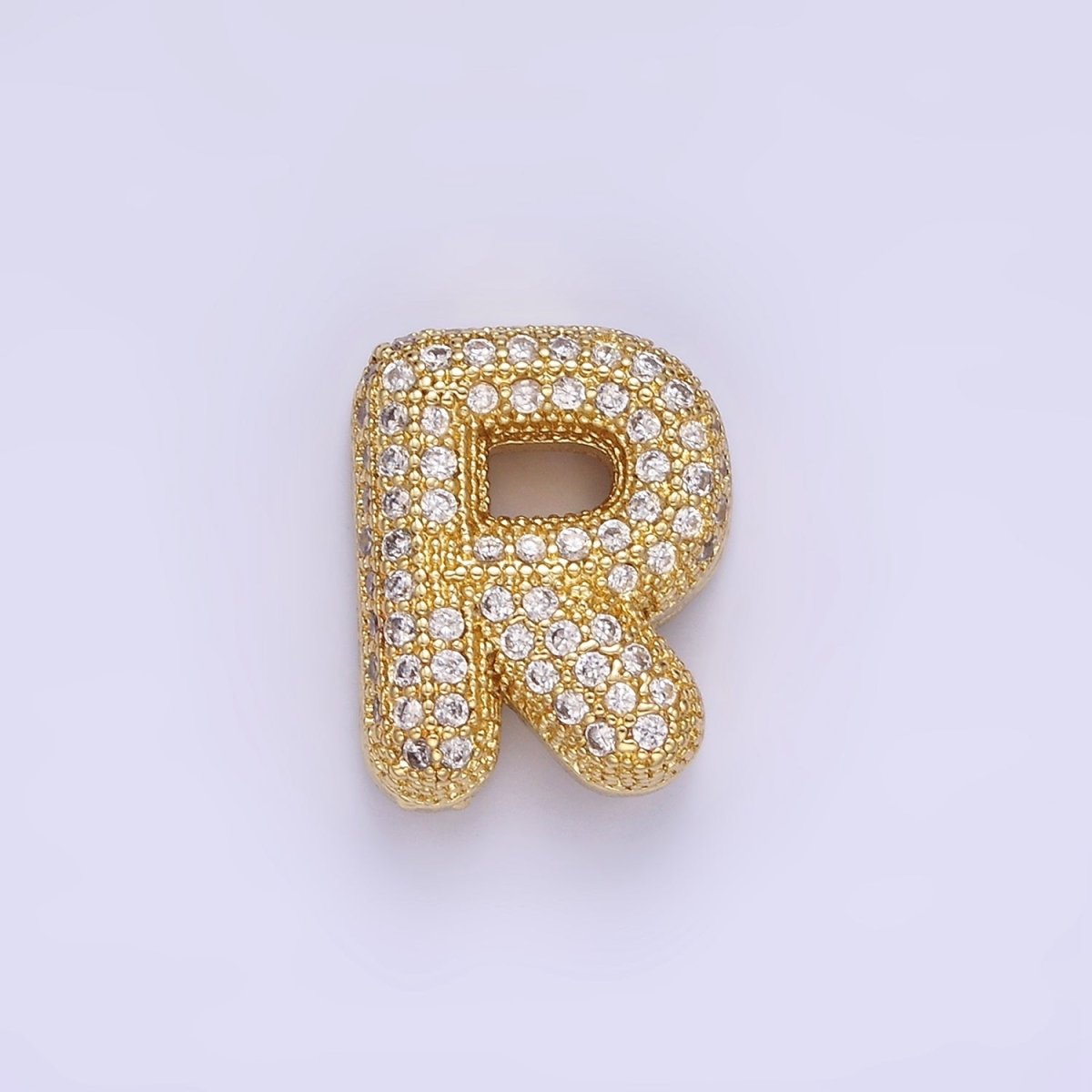 14K Gold Filled 15mm Micro Paved Balloon Bubble Initial Letter Pendant | A1171-A1183