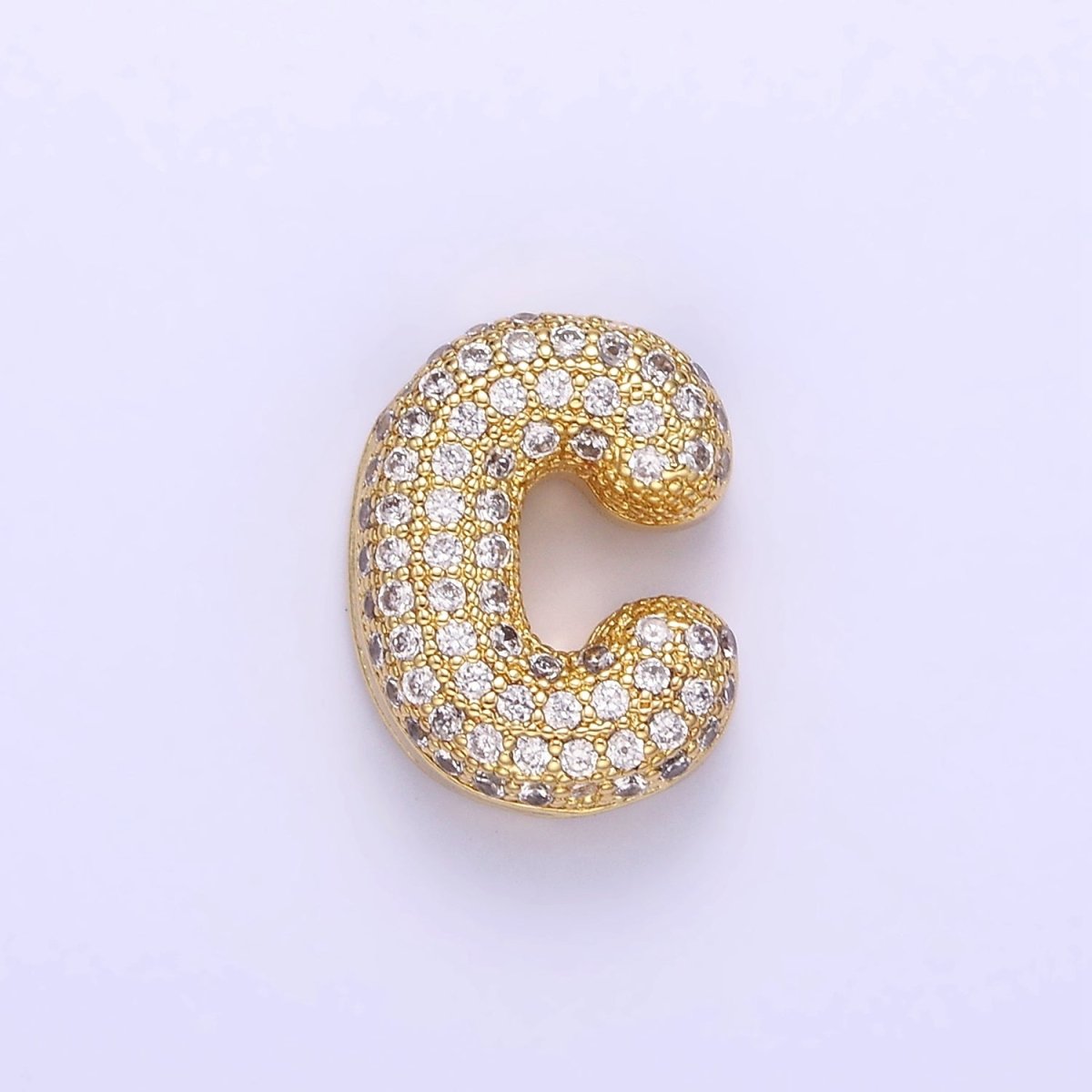 14K Gold Filled 15mm Micro Paved Balloon Bubble Initial Letter Pendant | A1171-A1183