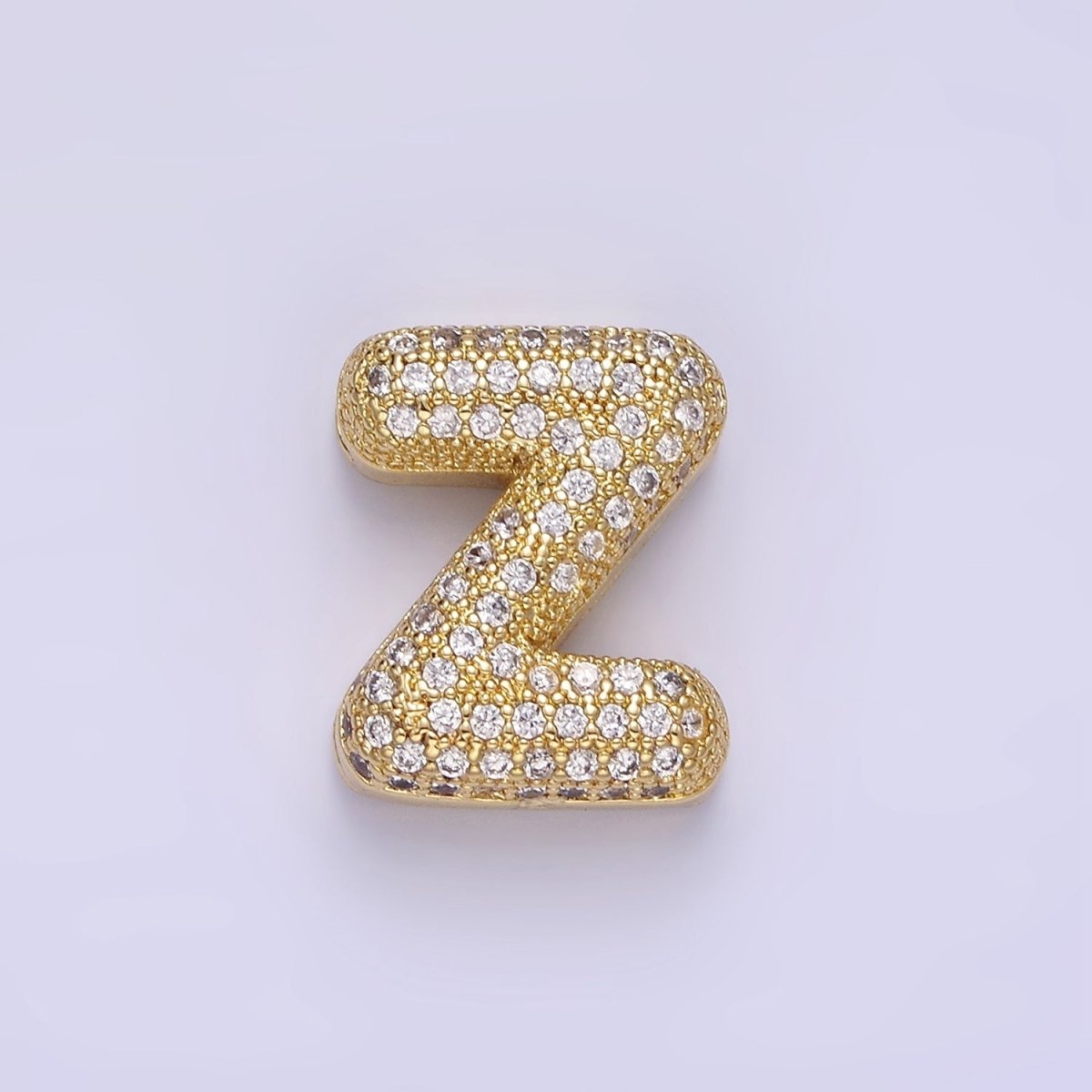 14K Gold Filled 15mm Micro Paved Balloon Bubble Initial Letter Pendant | A1171-A1183