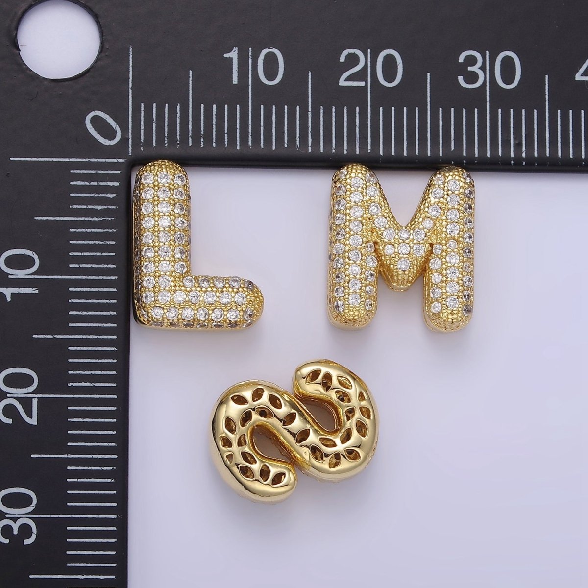 14K Gold Filled 15mm Micro Paved Balloon Bubble Initial Letter Pendant | A1171-A1183