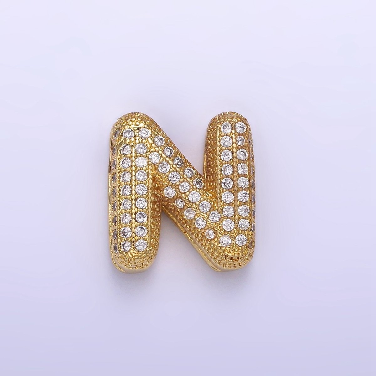 14K Gold Filled 15mm Micro Paved Balloon Bubble Initial Letter Pendant | A1171-A1183