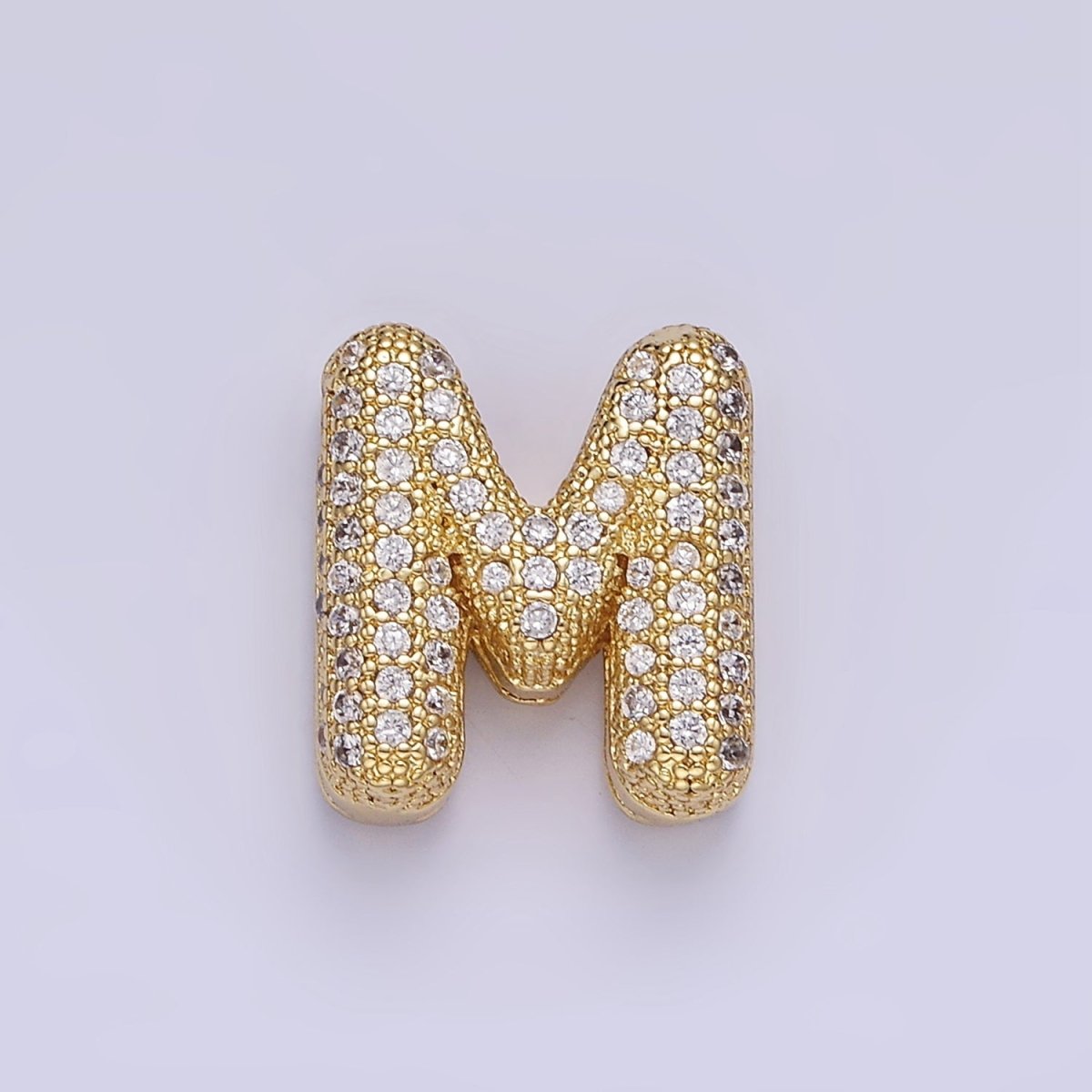 14K Gold Filled 15mm Micro Paved Balloon Bubble Initial Letter Pendant | A1171-A1183