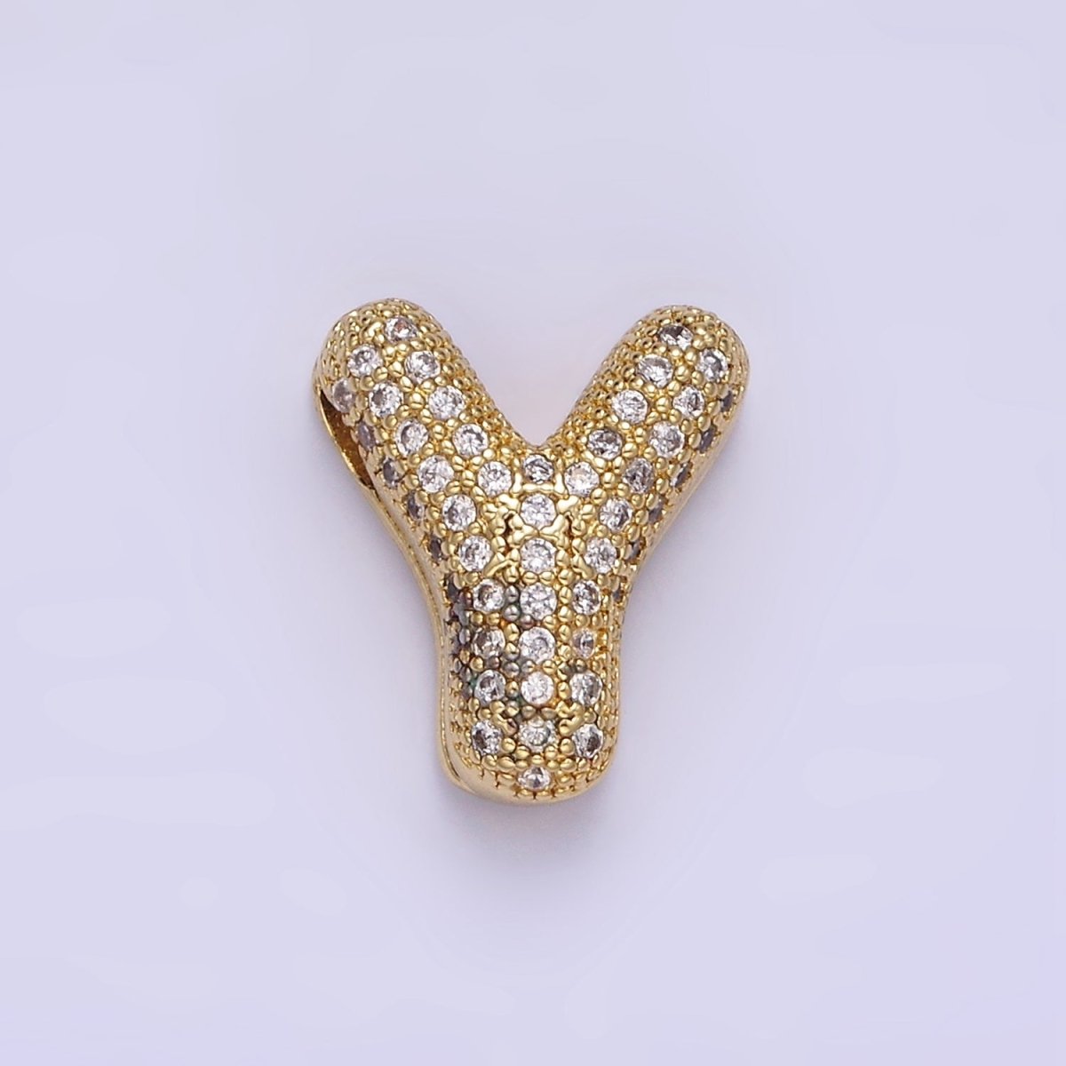 14K Gold Filled 15mm Micro Paved Balloon Bubble Initial Letter Pendant | A1171-A1183