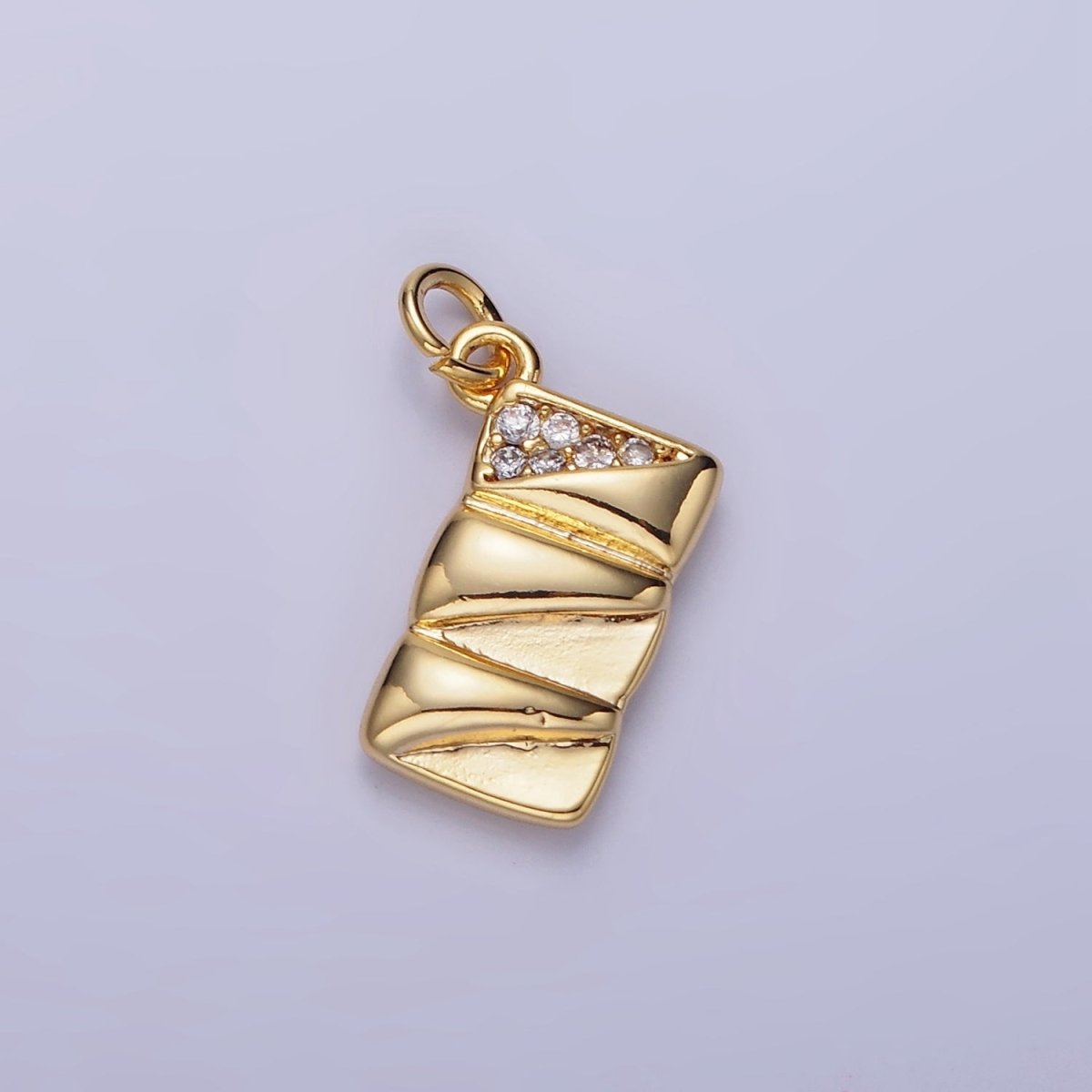 14K Gold Filled 15mm Micro Paved CZ Quilted Puffed Rectangular Charm | AG619 - DLUXCA
