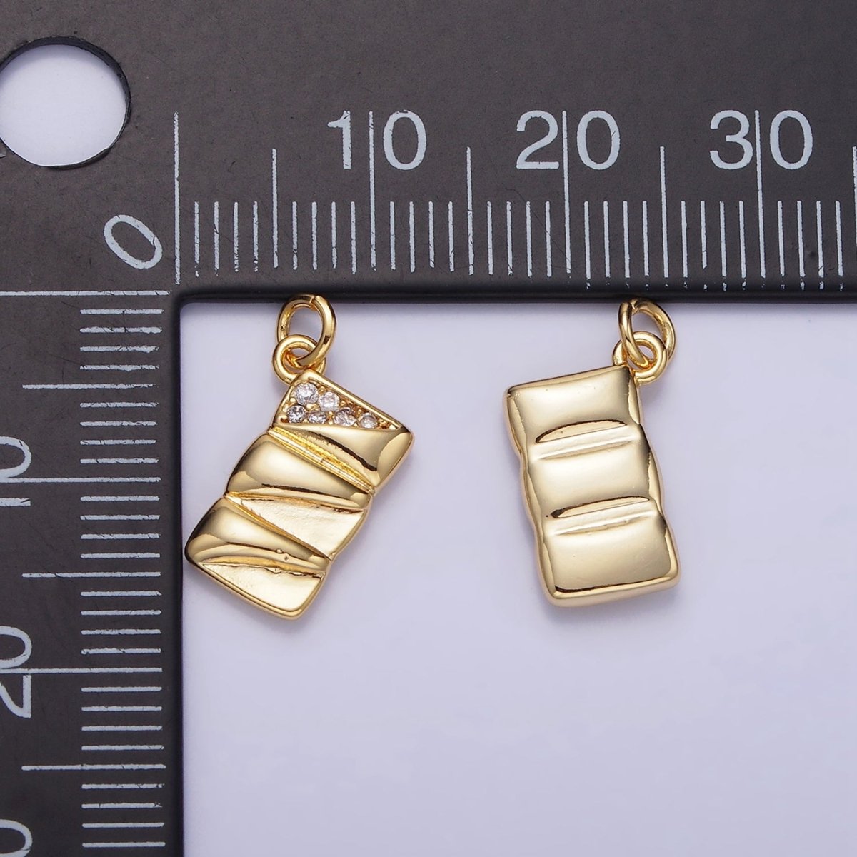 14K Gold Filled 15mm Micro Paved CZ Quilted Puffed Rectangular Charm | AG619 - DLUXCA