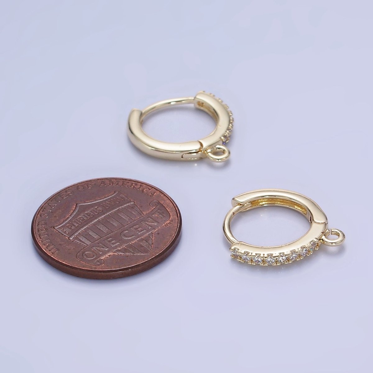 14K Gold Filled 15mm Micro Paved Huggie Earring Findings in Gold & Silver | Z745 Z746