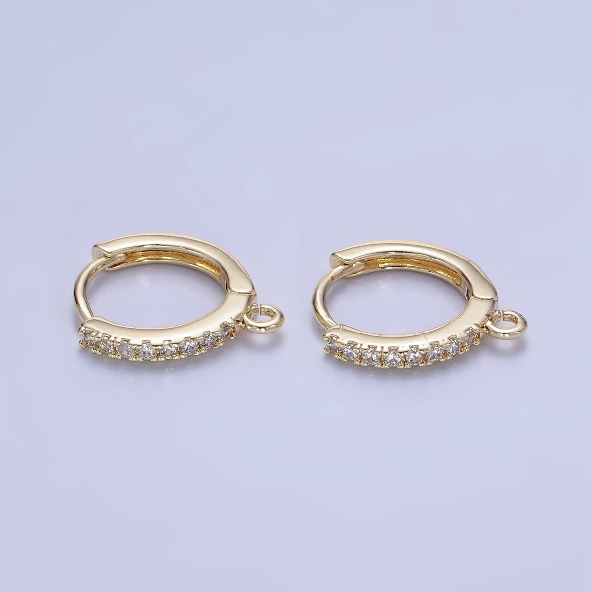 14K Gold Filled 15mm Micro Paved Huggie Earring Findings in Gold & Silver | Z745 Z746