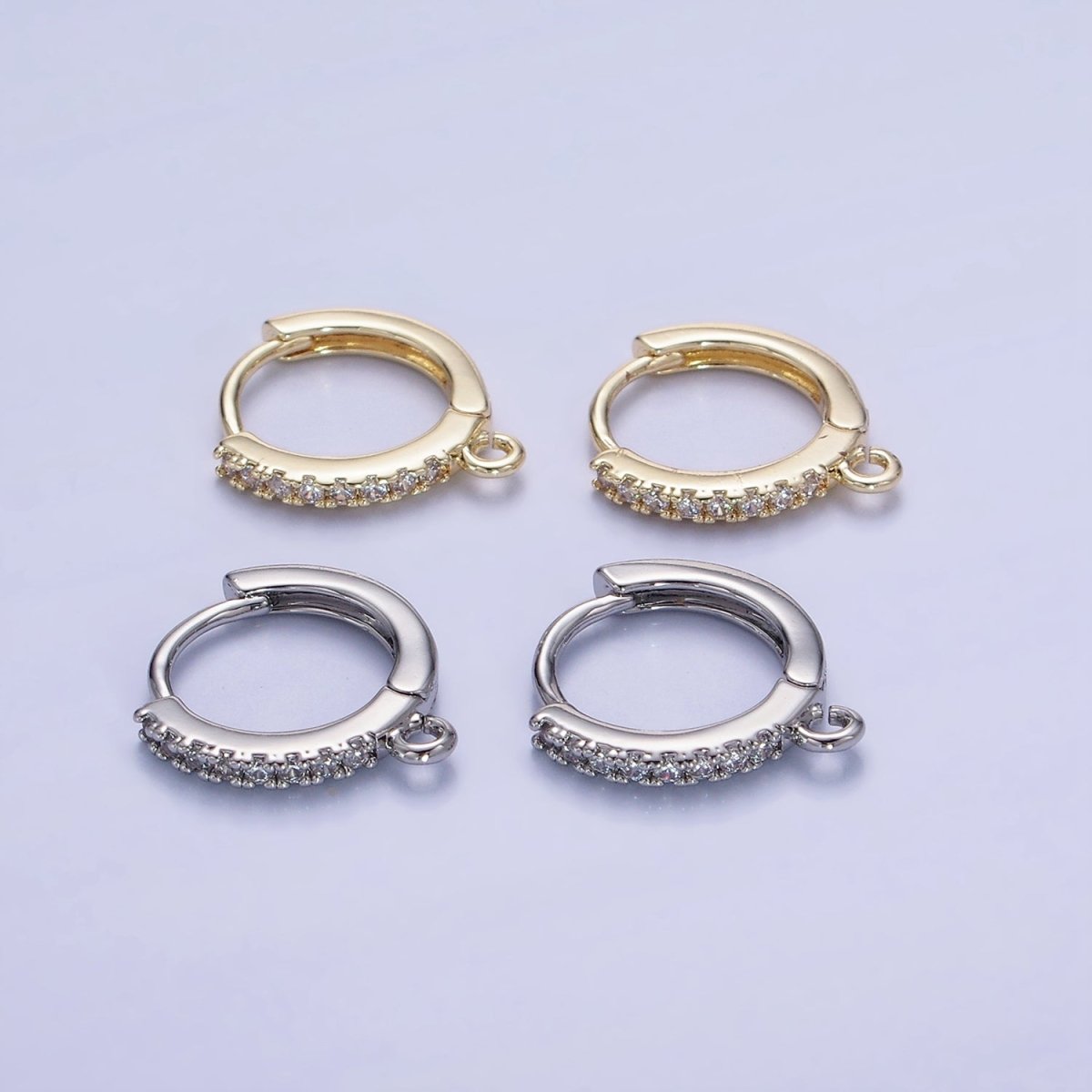 14K Gold Filled 15mm Micro Paved Huggie Earring Findings in Gold & Silver | Z745 Z746