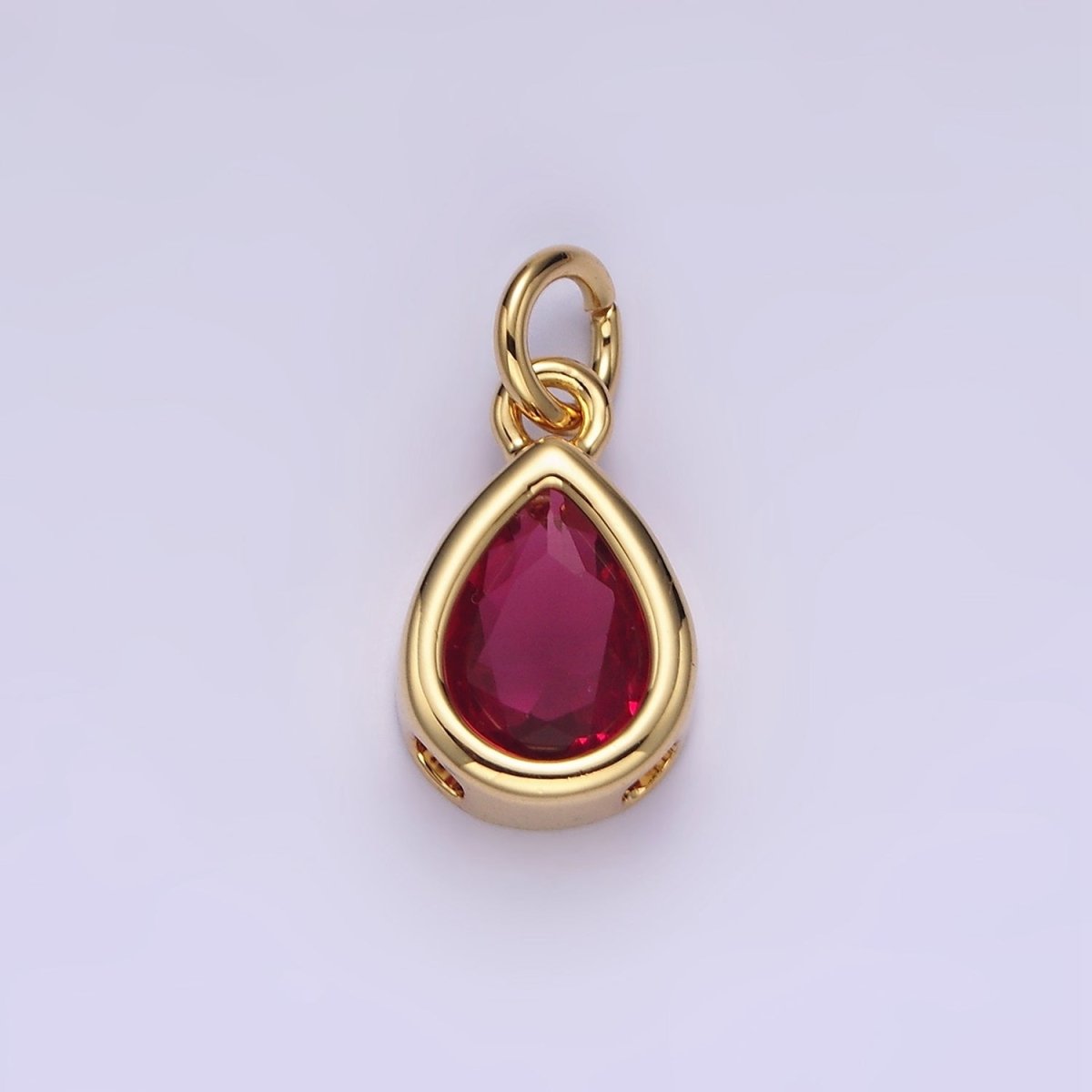 14K Gold Filled 15mm Personalized Birthstone Teardrop Cubic Zirconia CZ Bezel Charm in Silver & Gold | N1624 - N1647