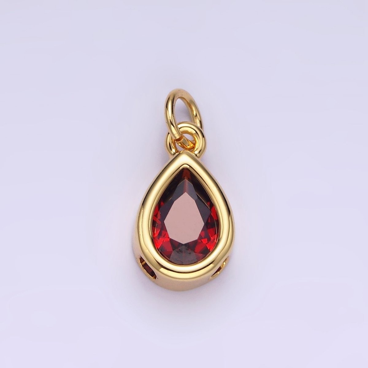 14K Gold Filled 15mm Personalized Birthstone Teardrop Cubic Zirconia CZ Bezel Charm in Silver & Gold | N1624 - N1647