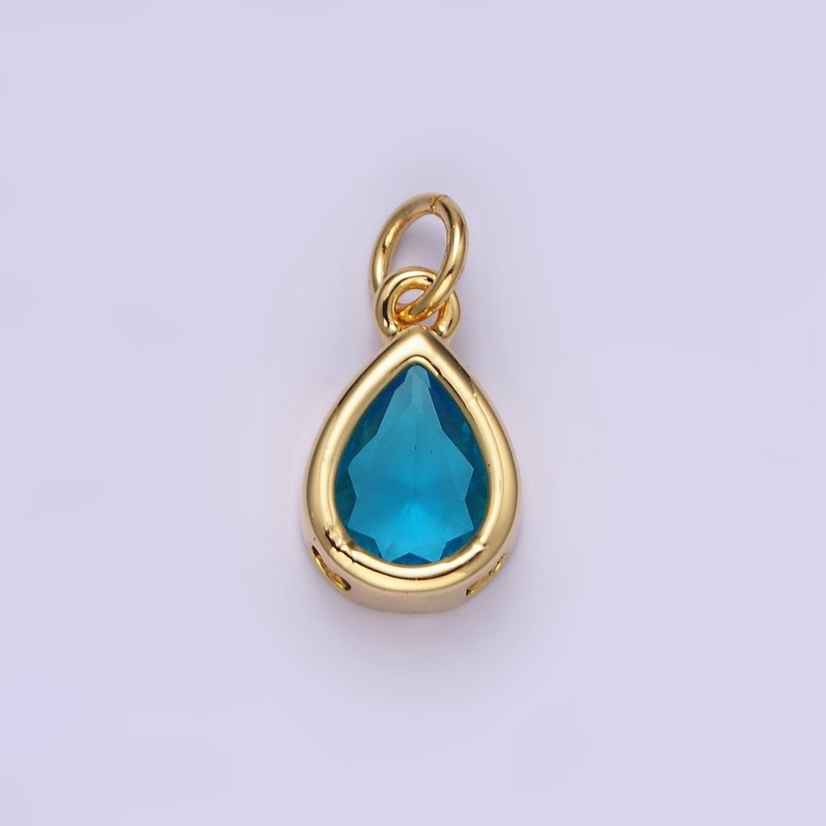 14K Gold Filled 15mm Personalized Birthstone Teardrop Cubic Zirconia CZ Bezel Charm in Silver & Gold | N1624 - N1647