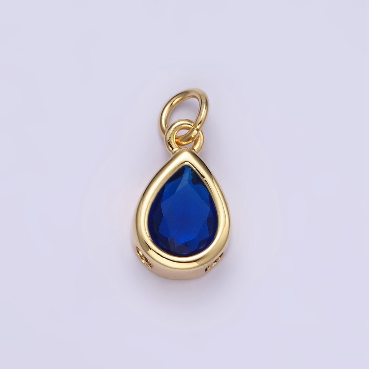 14K Gold Filled 15mm Personalized Birthstone Teardrop Cubic Zirconia CZ Bezel Charm in Silver & Gold | N1624 - N1647
