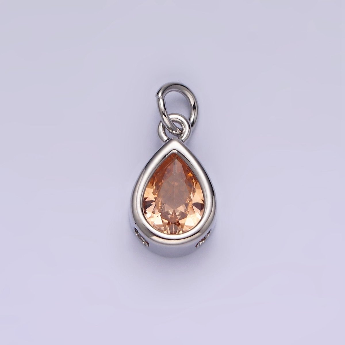 14K Gold Filled 15mm Personalized Birthstone Teardrop Cubic Zirconia CZ Bezel Charm in Silver & Gold | N1624 - N1647