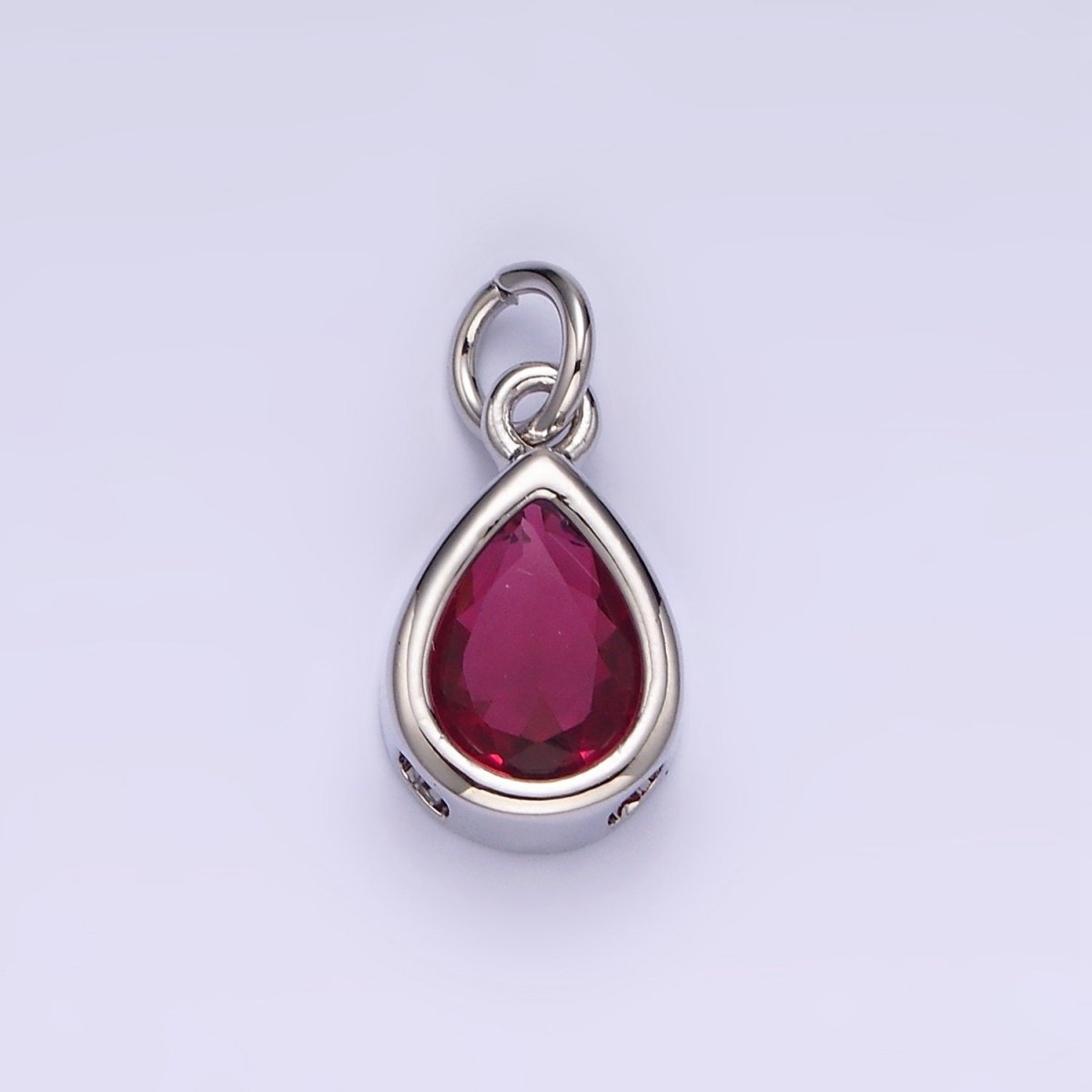 14K Gold Filled 15mm Personalized Birthstone Teardrop Cubic Zirconia CZ Bezel Charm in Silver & Gold | N1624 - N1647