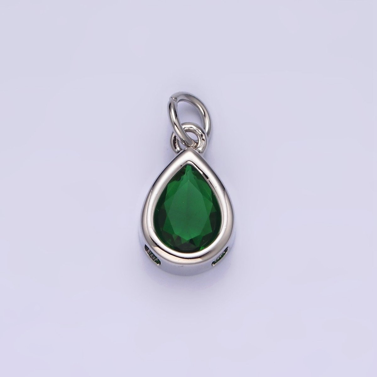 14K Gold Filled 15mm Personalized Birthstone Teardrop Cubic Zirconia CZ Bezel Charm in Silver & Gold | N1624 - N1647