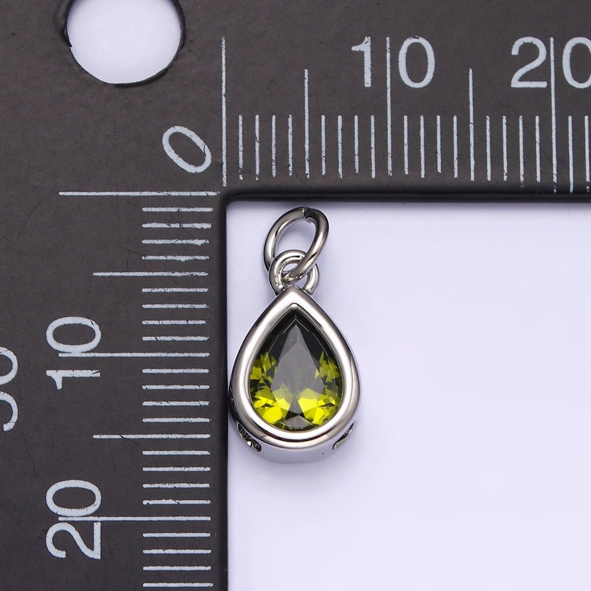 14K Gold Filled 15mm Personalized Birthstone Teardrop Cubic Zirconia CZ Bezel Charm in Silver & Gold | N1624 - N1647
