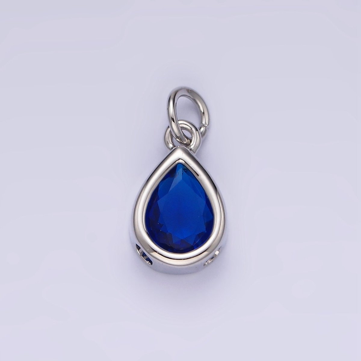 14K Gold Filled 15mm Personalized Birthstone Teardrop Cubic Zirconia CZ Bezel Charm in Silver & Gold | N1624 - N1647