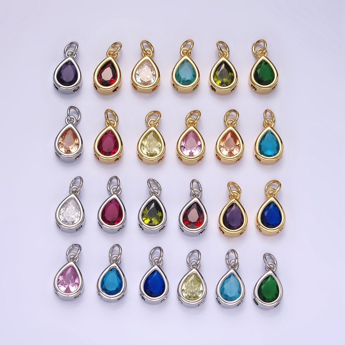 14K Gold Filled 15mm Personalized Birthstone Teardrop Cubic Zirconia CZ Bezel Charm in Silver & Gold | N1624 - N1647