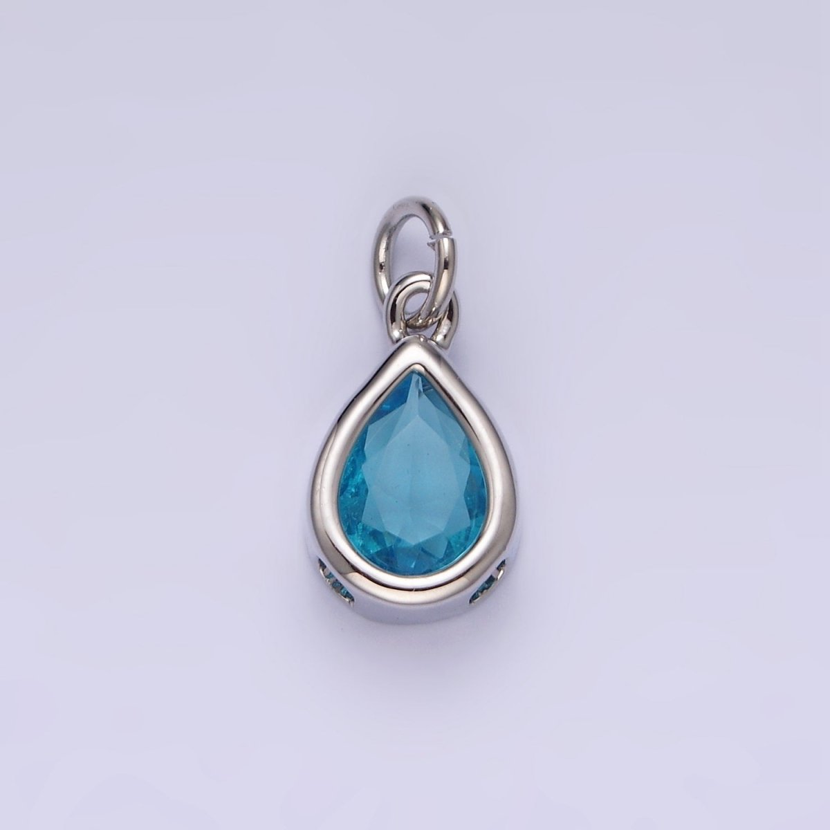 14K Gold Filled 15mm Personalized Birthstone Teardrop Cubic Zirconia CZ Bezel Charm in Silver & Gold | N1624 - N1647