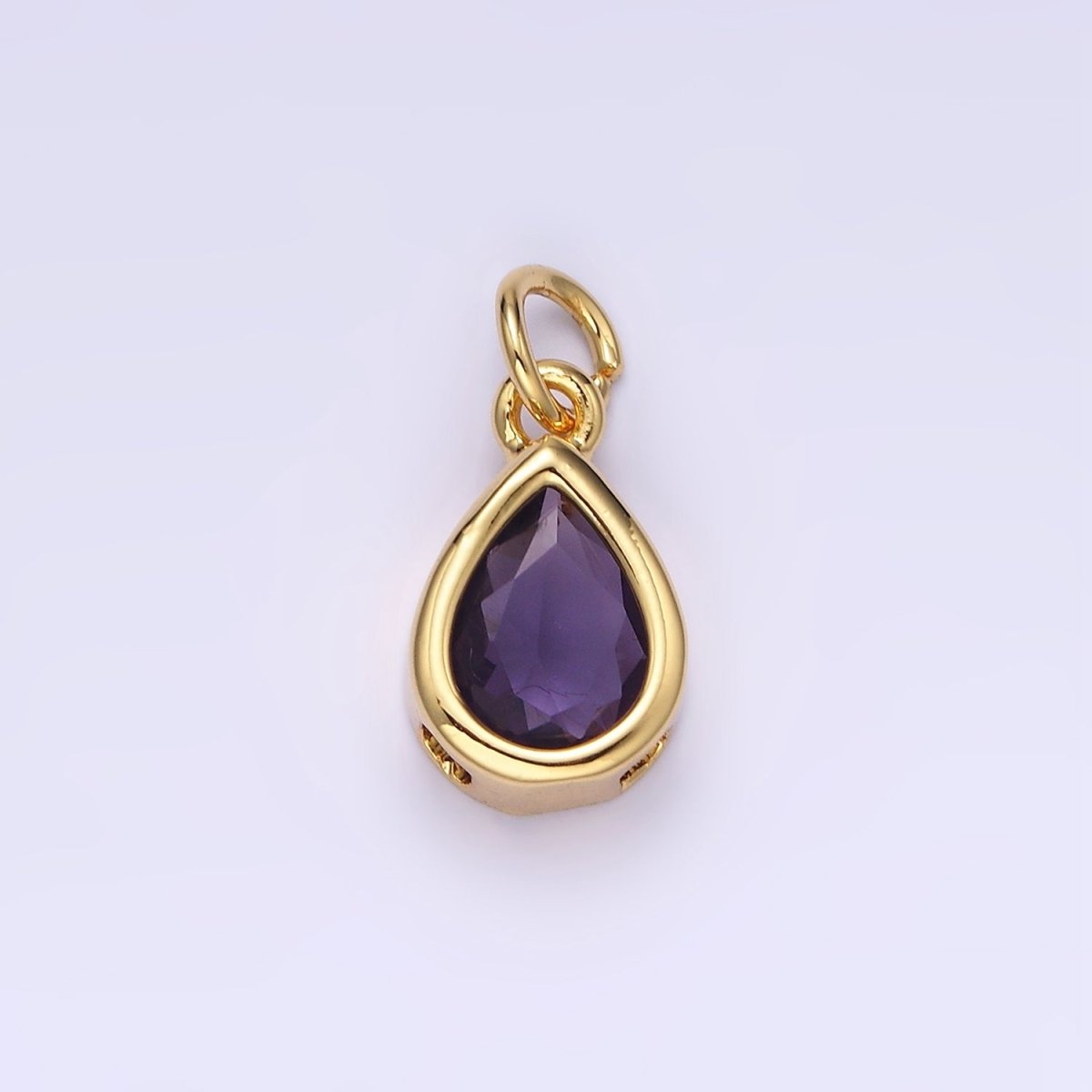 14K Gold Filled 15mm Personalized Birthstone Teardrop Cubic Zirconia CZ Bezel Charm in Silver & Gold | N1624 - N1647