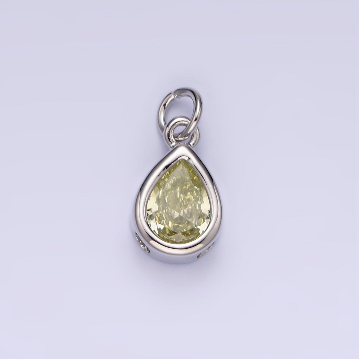 14K Gold Filled 15mm Personalized Birthstone Teardrop Cubic Zirconia CZ Bezel Charm in Silver & Gold | N1624 - N1647