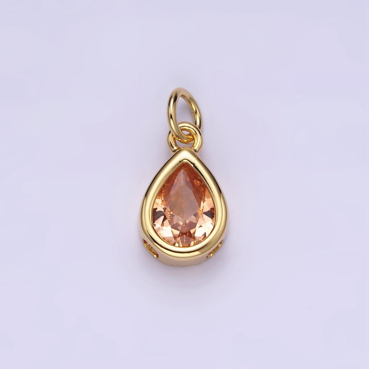 14K Gold Filled 15mm Personalized Birthstone Teardrop Cubic Zirconia CZ Bezel Charm in Silver & Gold | N1624 - N1647