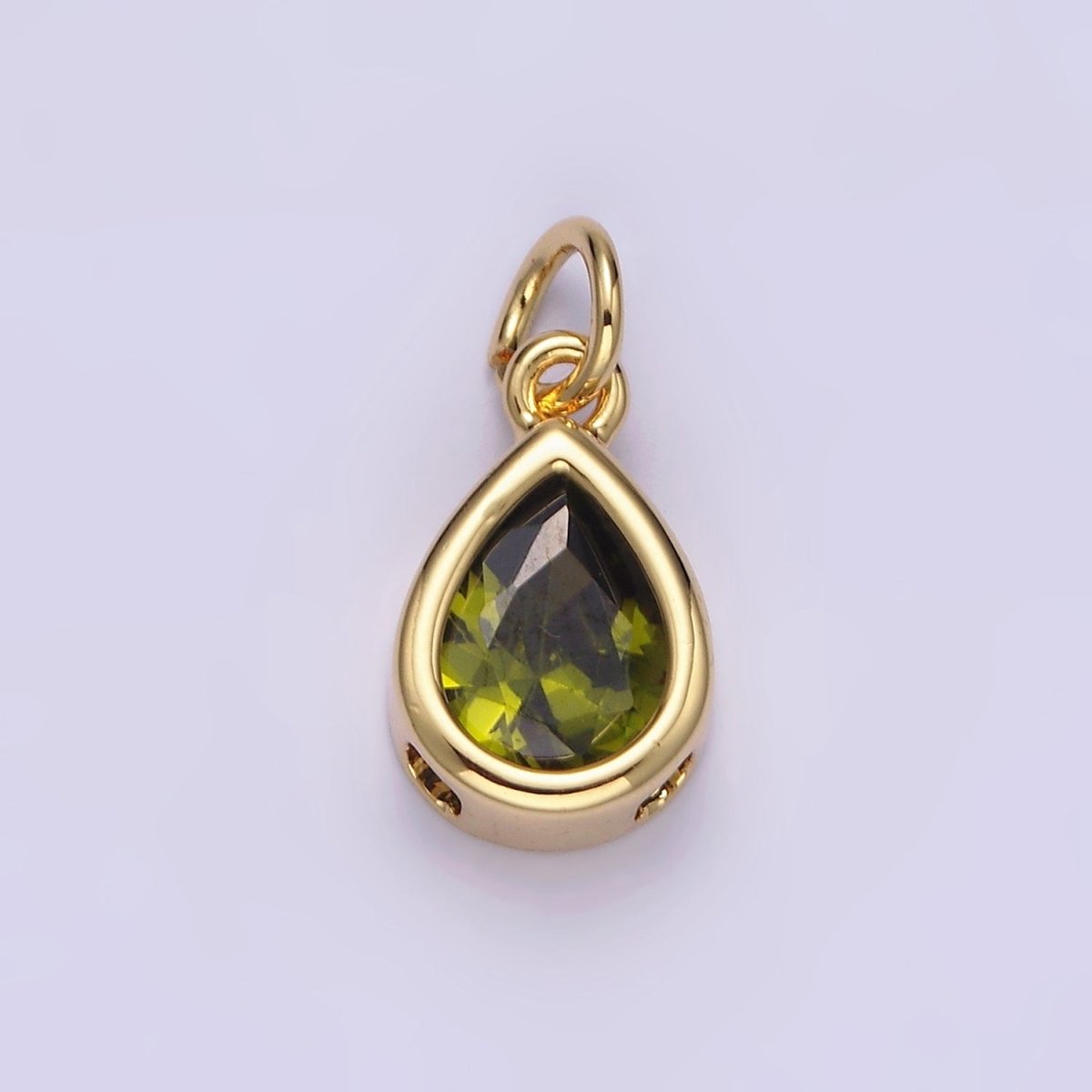 14K Gold Filled 15mm Personalized Birthstone Teardrop Cubic Zirconia CZ Bezel Charm in Silver & Gold | N1624 - N1647