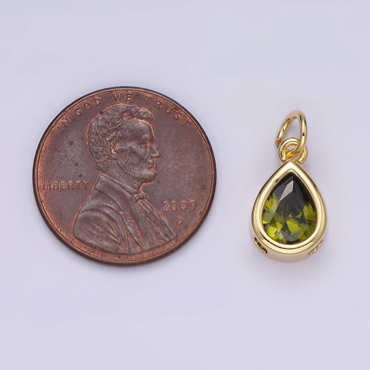 14K Gold Filled 15mm Personalized Birthstone Teardrop Cubic Zirconia CZ Bezel Charm in Silver & Gold | N1624 - N1647